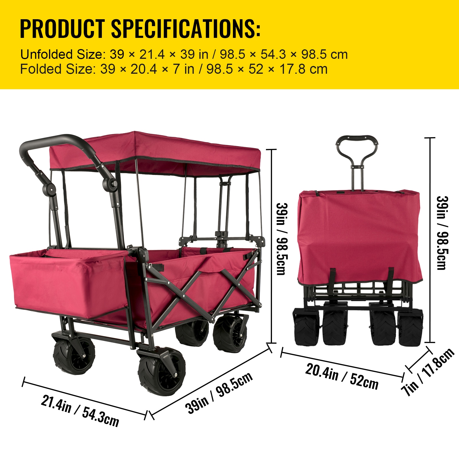 Extra Large Collapsible Garden Cart With Canopy And Rear Storage_voghion.com